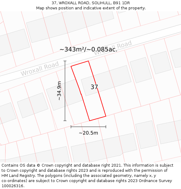 37, WROXALL ROAD, SOLIHULL, B91 1DR: Plot and title map