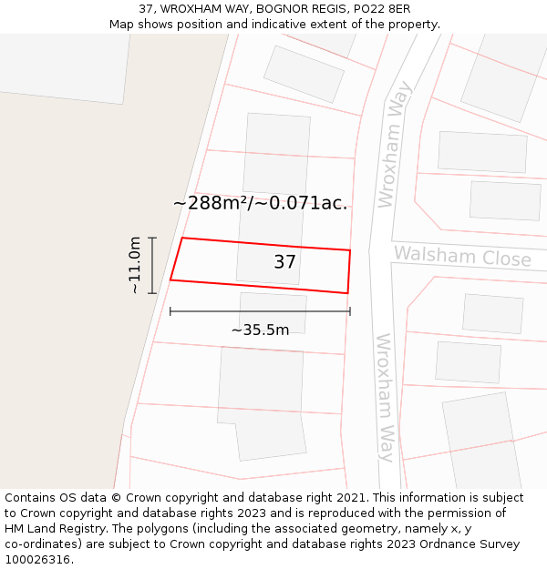 37, WROXHAM WAY, BOGNOR REGIS, PO22 8ER: Plot and title map