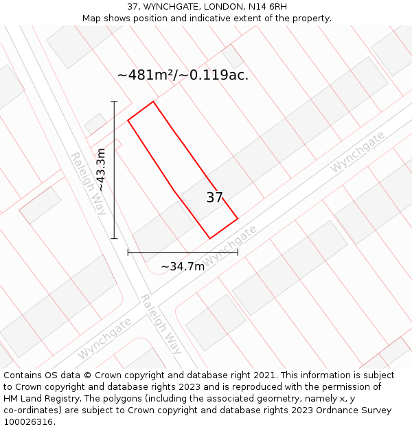 37, WYNCHGATE, LONDON, N14 6RH: Plot and title map