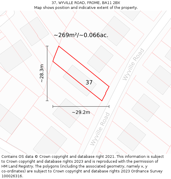37, WYVILLE ROAD, FROME, BA11 2BX: Plot and title map