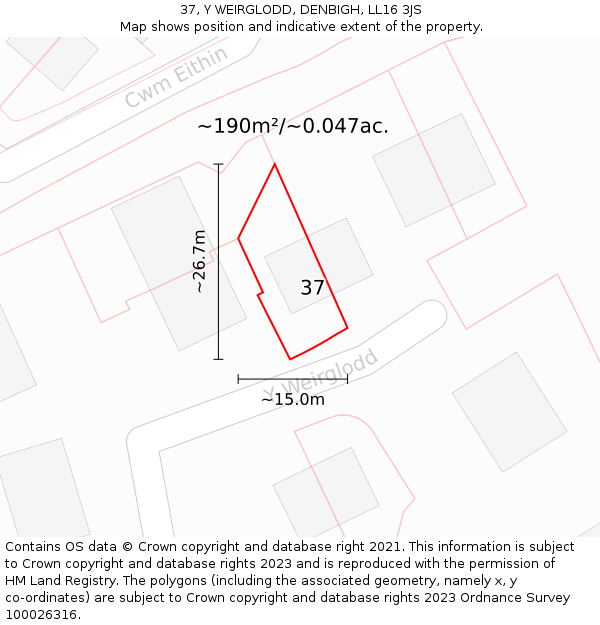 37, Y WEIRGLODD, DENBIGH, LL16 3JS: Plot and title map