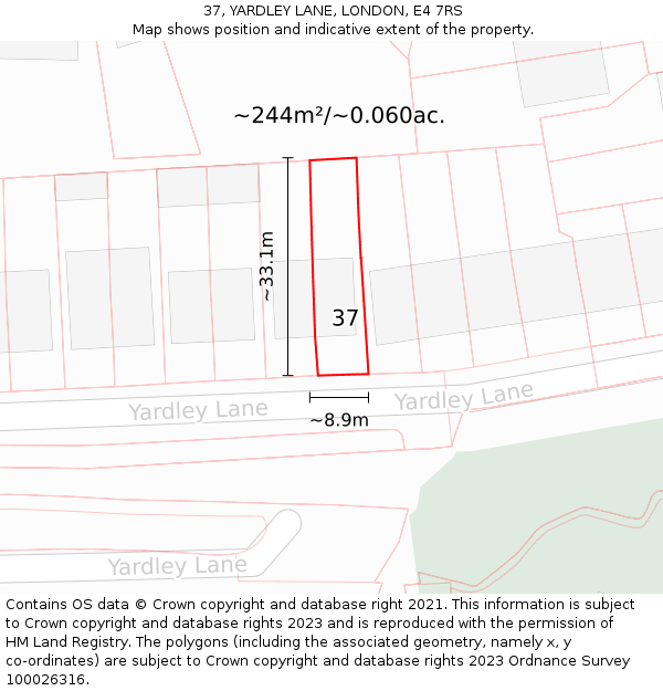 37, YARDLEY LANE, LONDON, E4 7RS: Plot and title map