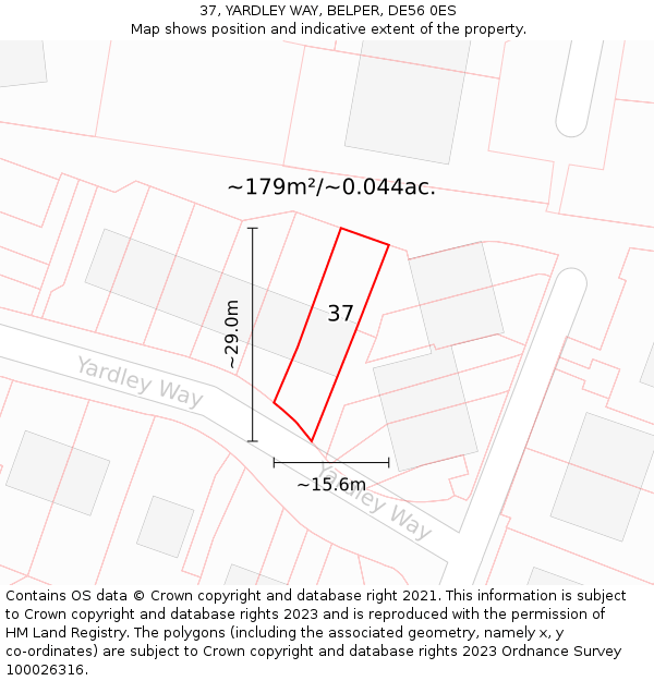 37, YARDLEY WAY, BELPER, DE56 0ES: Plot and title map