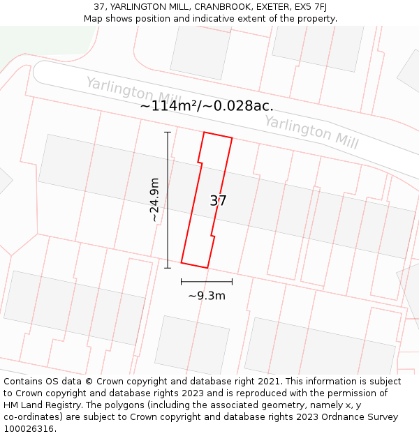37, YARLINGTON MILL, CRANBROOK, EXETER, EX5 7FJ: Plot and title map
