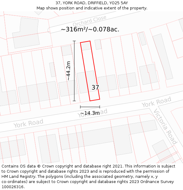 37, YORK ROAD, DRIFFIELD, YO25 5AY: Plot and title map