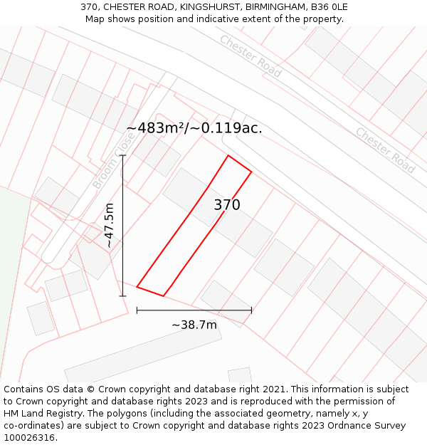 370, CHESTER ROAD, KINGSHURST, BIRMINGHAM, B36 0LE: Plot and title map
