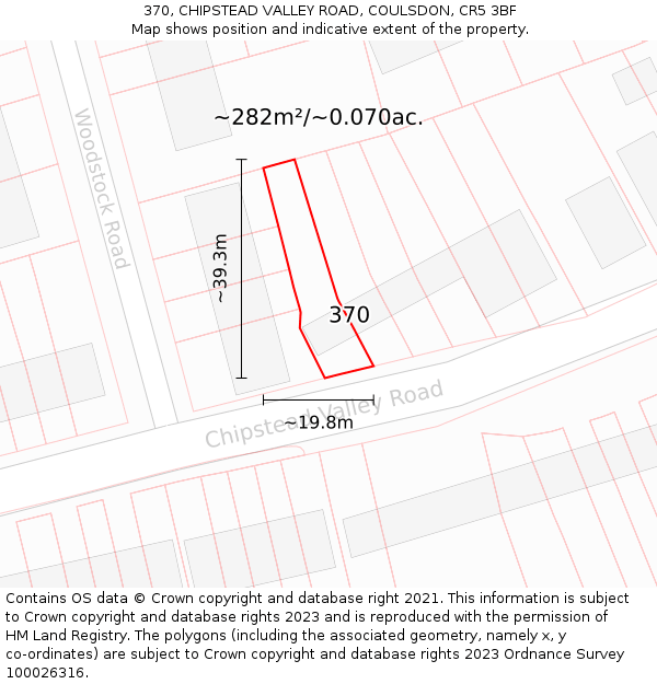 370, CHIPSTEAD VALLEY ROAD, COULSDON, CR5 3BF: Plot and title map