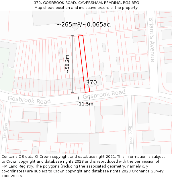 370, GOSBROOK ROAD, CAVERSHAM, READING, RG4 8EG: Plot and title map