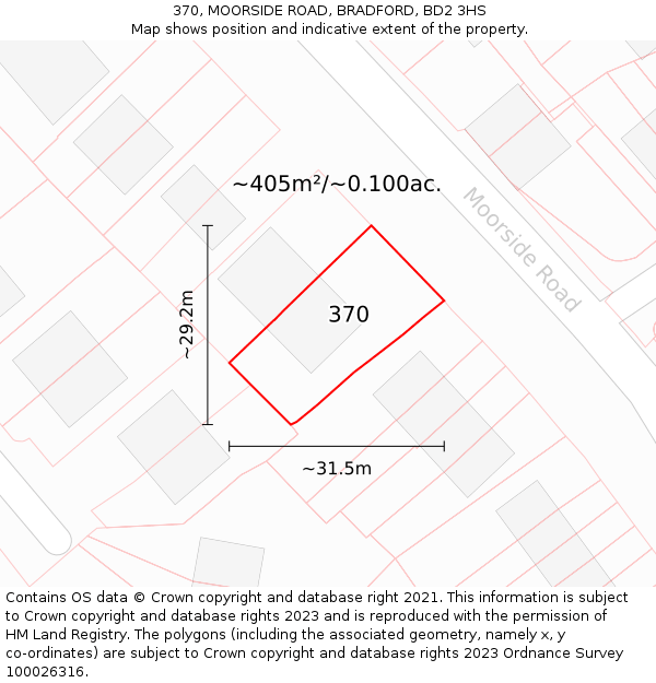 370, MOORSIDE ROAD, BRADFORD, BD2 3HS: Plot and title map