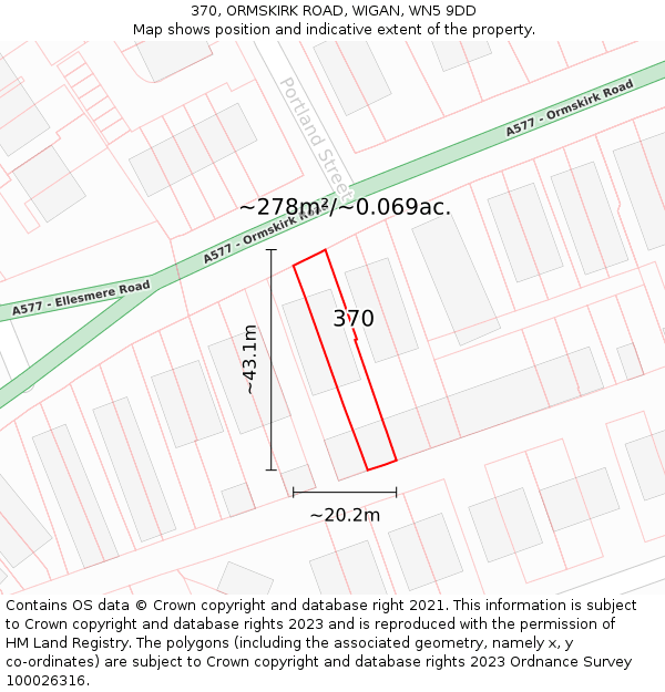 370, ORMSKIRK ROAD, WIGAN, WN5 9DD: Plot and title map