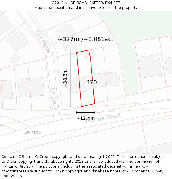 370, PINHOE ROAD, EXETER, EX4 8EB: Plot and title map