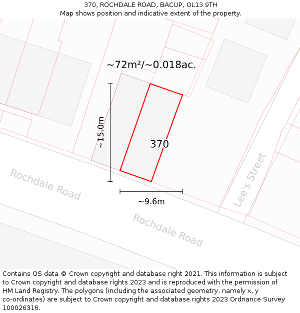 370, ROCHDALE ROAD, BACUP, OL13 9TH: Plot and title map