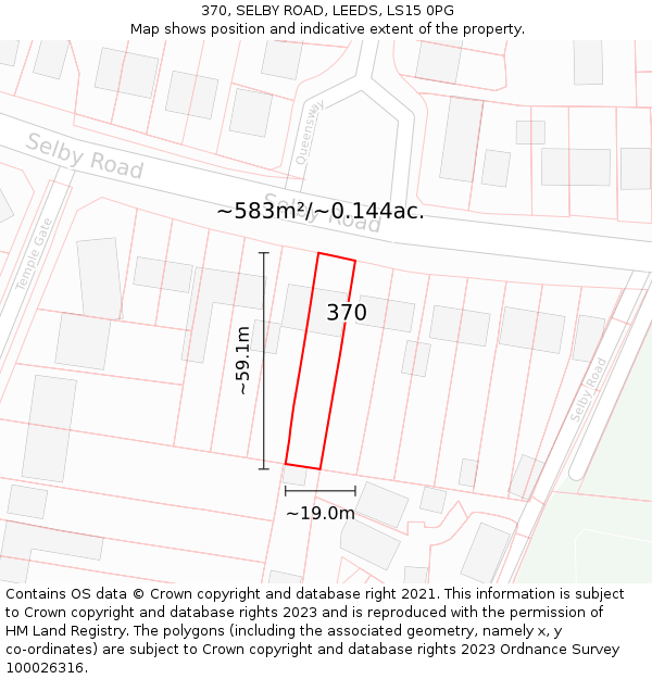 370, SELBY ROAD, LEEDS, LS15 0PG: Plot and title map