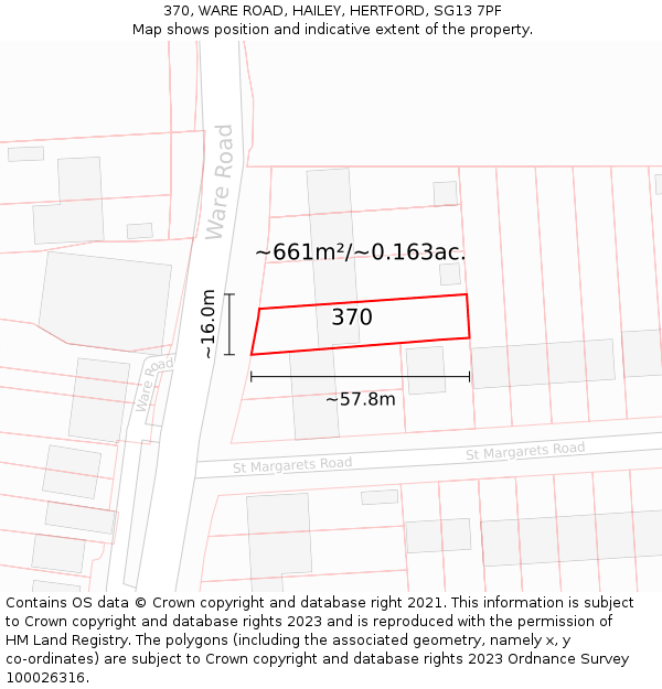 370, WARE ROAD, HAILEY, HERTFORD, SG13 7PF: Plot and title map