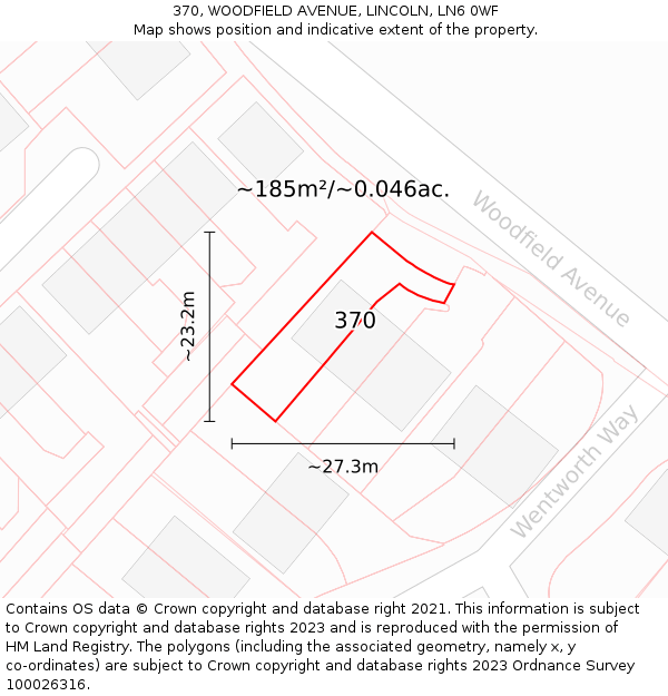 370, WOODFIELD AVENUE, LINCOLN, LN6 0WF: Plot and title map