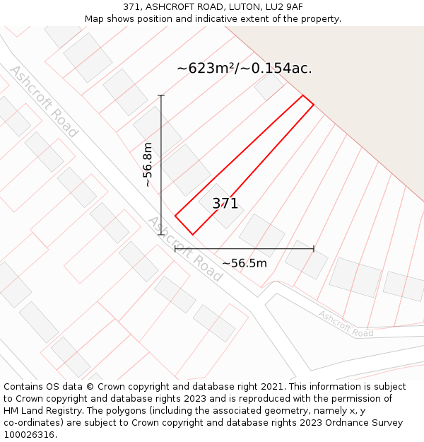 371, ASHCROFT ROAD, LUTON, LU2 9AF: Plot and title map