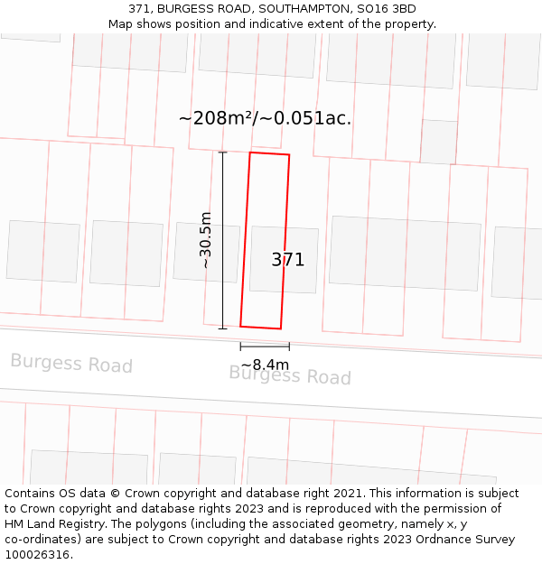371, BURGESS ROAD, SOUTHAMPTON, SO16 3BD: Plot and title map