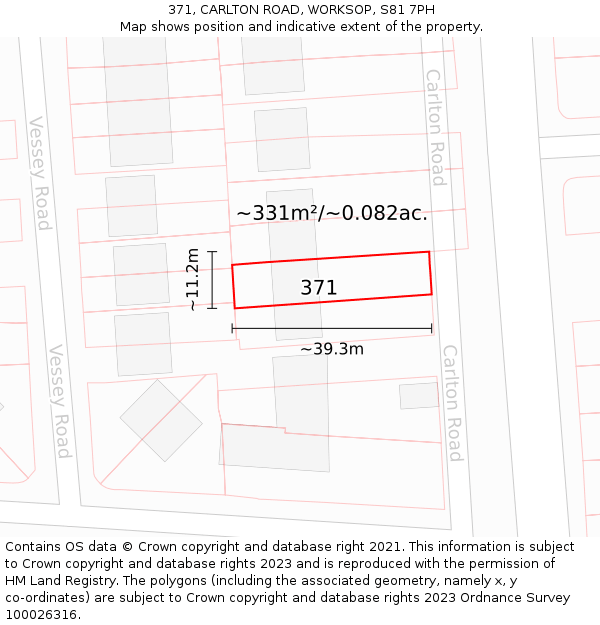 371, CARLTON ROAD, WORKSOP, S81 7PH: Plot and title map