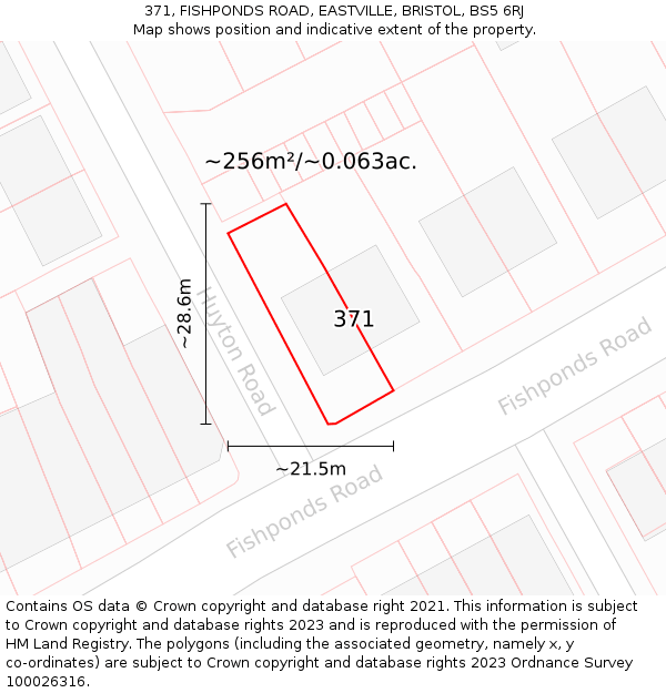 371, FISHPONDS ROAD, EASTVILLE, BRISTOL, BS5 6RJ: Plot and title map