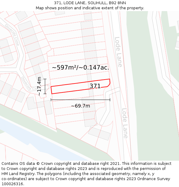 371, LODE LANE, SOLIHULL, B92 8NN: Plot and title map