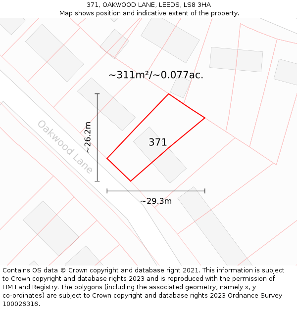 371, OAKWOOD LANE, LEEDS, LS8 3HA: Plot and title map