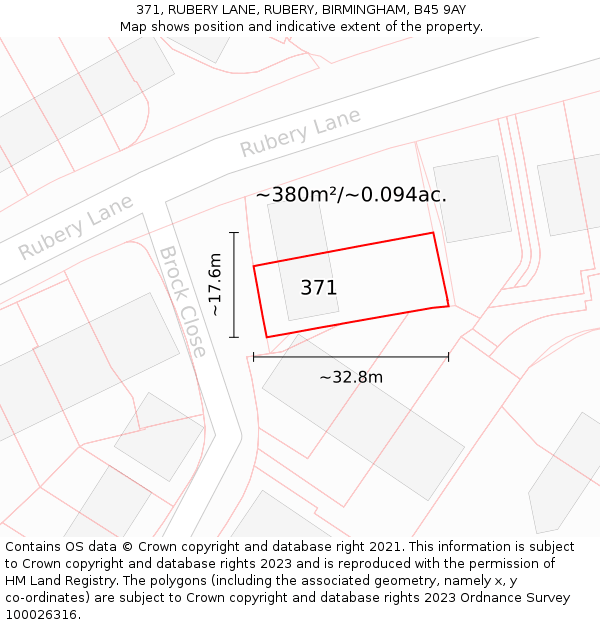 371, RUBERY LANE, RUBERY, BIRMINGHAM, B45 9AY: Plot and title map