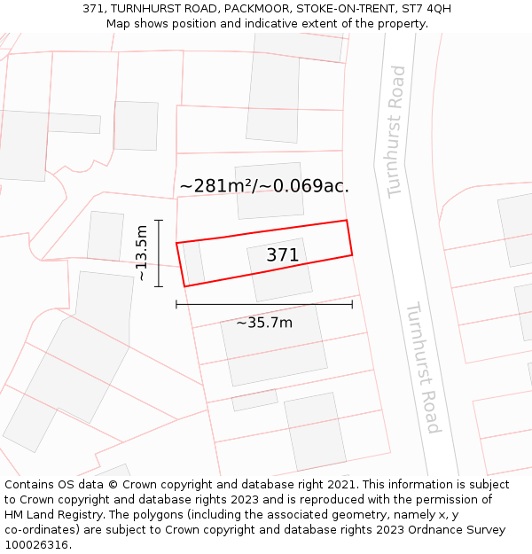 371, TURNHURST ROAD, PACKMOOR, STOKE-ON-TRENT, ST7 4QH: Plot and title map