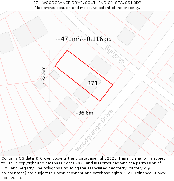 371, WOODGRANGE DRIVE, SOUTHEND-ON-SEA, SS1 3DP: Plot and title map