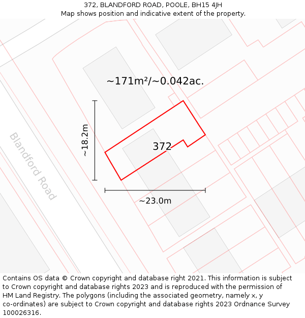 372, BLANDFORD ROAD, POOLE, BH15 4JH: Plot and title map