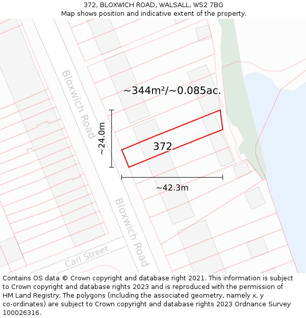 372, BLOXWICH ROAD, WALSALL, WS2 7BG: Plot and title map