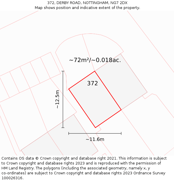 372, DERBY ROAD, NOTTINGHAM, NG7 2DX: Plot and title map
