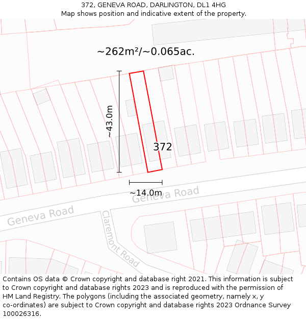 372, GENEVA ROAD, DARLINGTON, DL1 4HG: Plot and title map