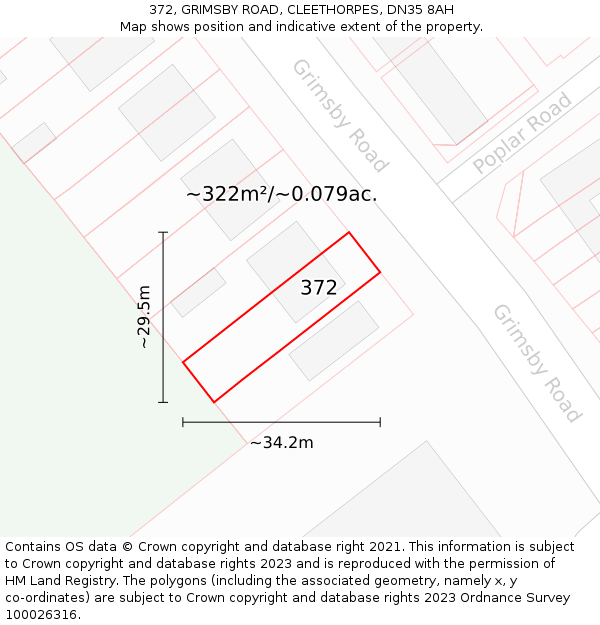 372, GRIMSBY ROAD, CLEETHORPES, DN35 8AH: Plot and title map