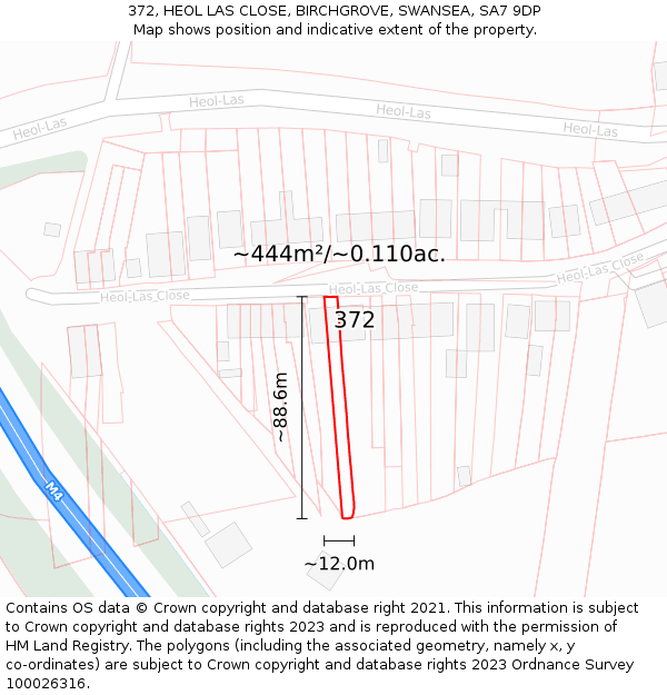 372, HEOL LAS CLOSE, BIRCHGROVE, SWANSEA, SA7 9DP: Plot and title map