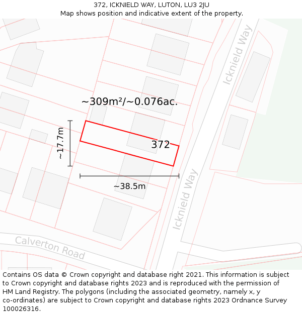 372, ICKNIELD WAY, LUTON, LU3 2JU: Plot and title map