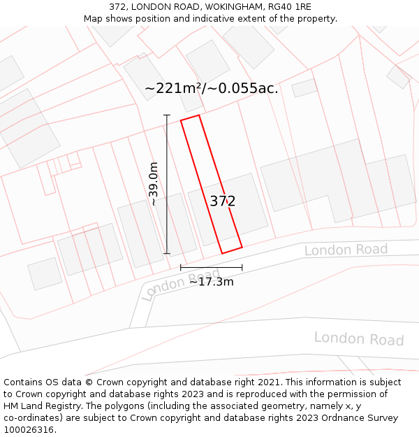 372, LONDON ROAD, WOKINGHAM, RG40 1RE: Plot and title map