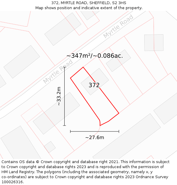 372, MYRTLE ROAD, SHEFFIELD, S2 3HS: Plot and title map