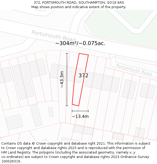 372, PORTSMOUTH ROAD, SOUTHAMPTON, SO19 9AS: Plot and title map