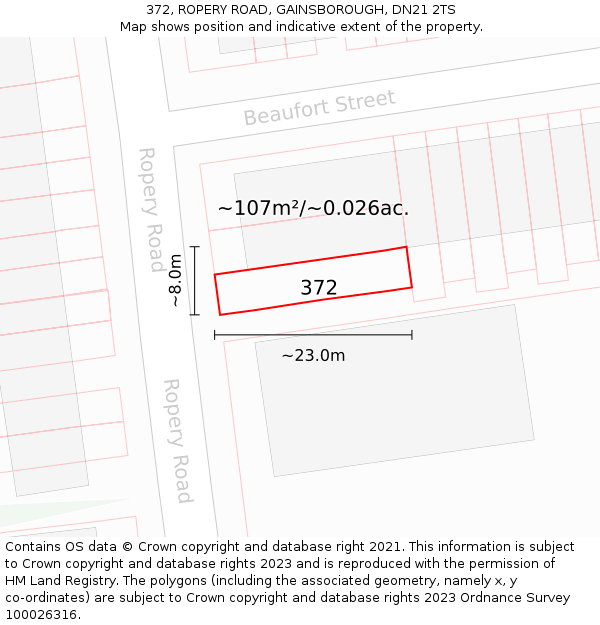 372, ROPERY ROAD, GAINSBOROUGH, DN21 2TS: Plot and title map