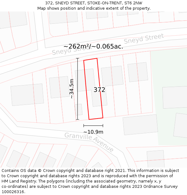 372, SNEYD STREET, STOKE-ON-TRENT, ST6 2NW: Plot and title map