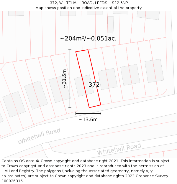 372, WHITEHALL ROAD, LEEDS, LS12 5NP: Plot and title map