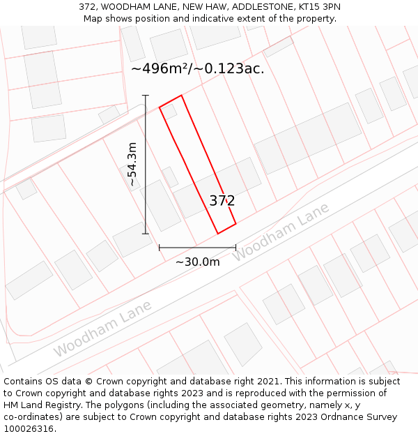 372, WOODHAM LANE, NEW HAW, ADDLESTONE, KT15 3PN: Plot and title map