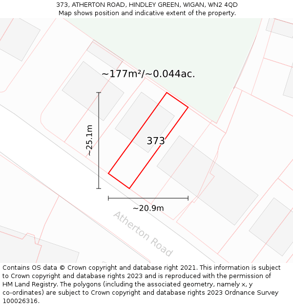373, ATHERTON ROAD, HINDLEY GREEN, WIGAN, WN2 4QD: Plot and title map