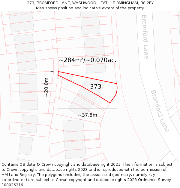 373, BROMFORD LANE, WASHWOOD HEATH, BIRMINGHAM, B8 2RY: Plot and title map