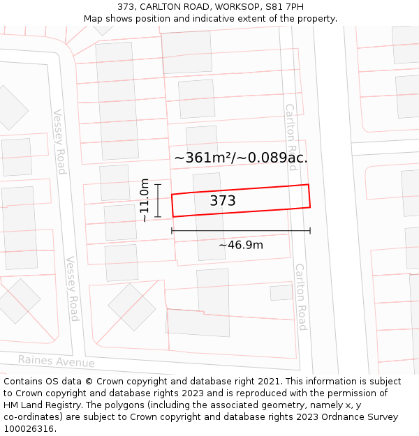 373, CARLTON ROAD, WORKSOP, S81 7PH: Plot and title map
