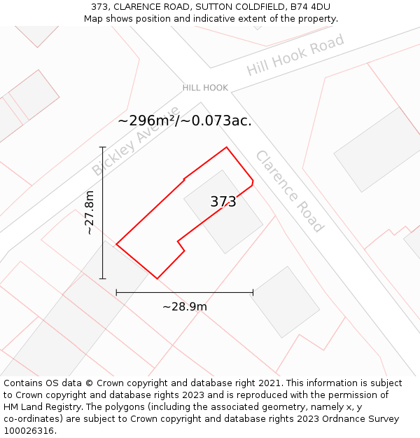 373, CLARENCE ROAD, SUTTON COLDFIELD, B74 4DU: Plot and title map