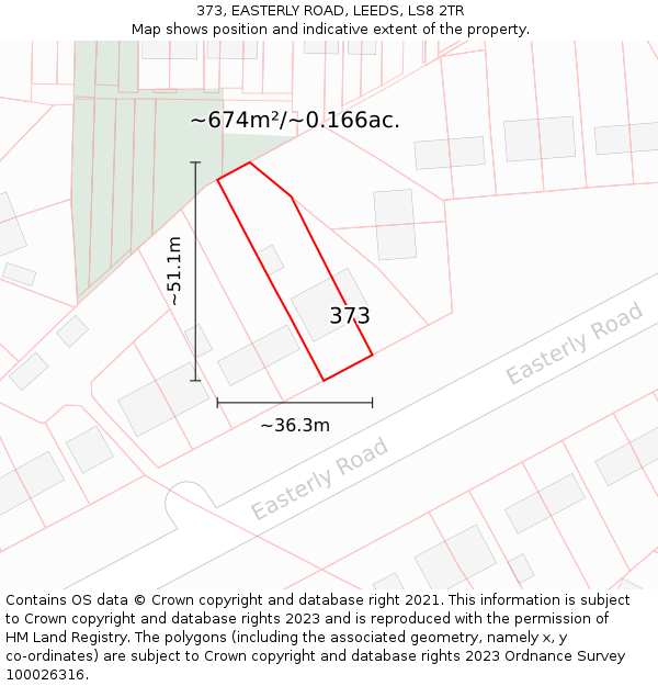 373, EASTERLY ROAD, LEEDS, LS8 2TR: Plot and title map