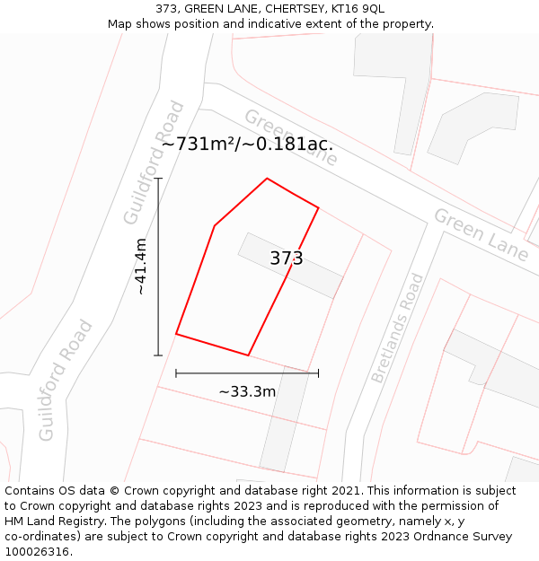 373, GREEN LANE, CHERTSEY, KT16 9QL: Plot and title map