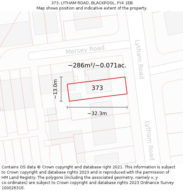 373, LYTHAM ROAD, BLACKPOOL, FY4 1EB: Plot and title map