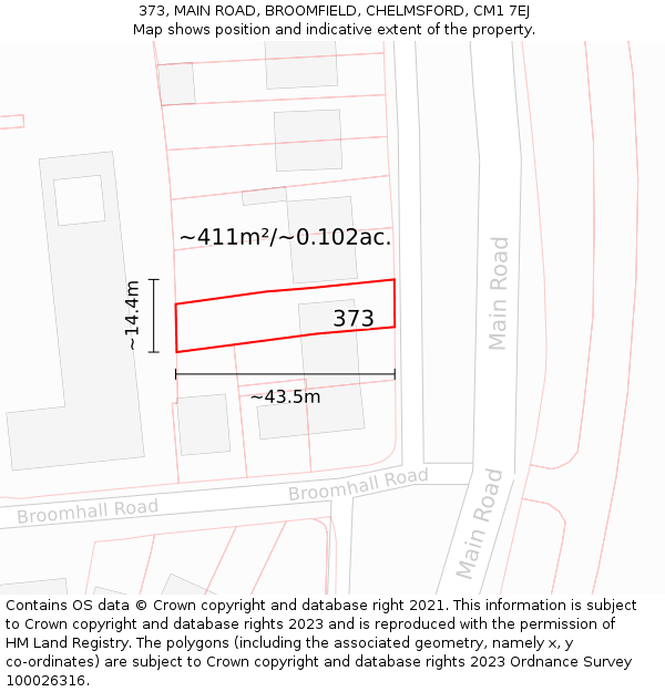 373, MAIN ROAD, BROOMFIELD, CHELMSFORD, CM1 7EJ: Plot and title map